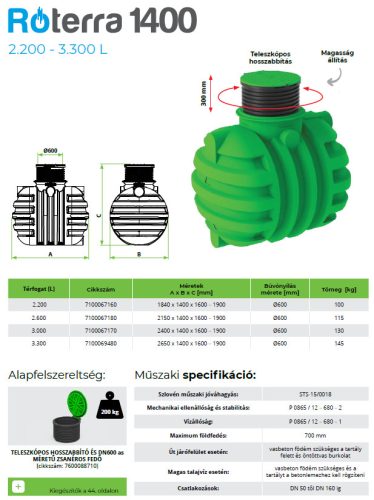 2200 L RoTerra Water esővízgyűjtő tartály