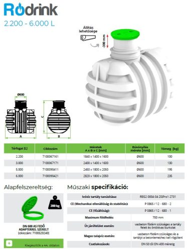 2200 L RoDrink ivóvíz tároló tartály