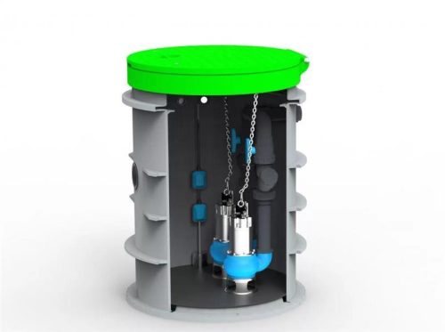 RoPump Ø800 x 1200 szennyvízátemelő szivattyútelep 2 x Pentax DG102 szivattyúval