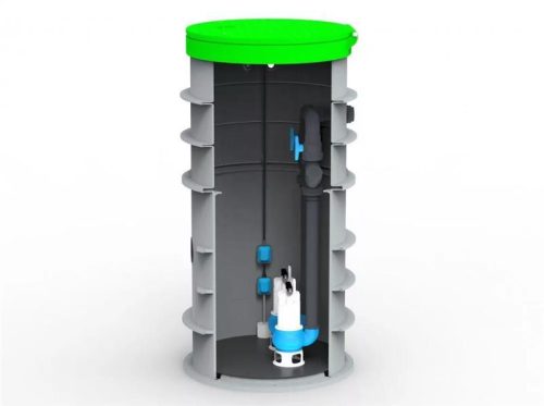 RoPump Ø800 x 1800 szennyvízátemelő szivattyútelep 2 x Pentax DG102 szivattyúval