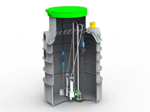 RoPump Ø1000 x 2300 szennyvízátemelő szivattyúállomás 2 x DAB FEKA VS 1000 with rail sziv.